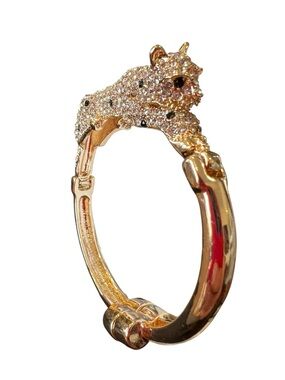Gold Puma Crystal Hinged Bangle Bracelet